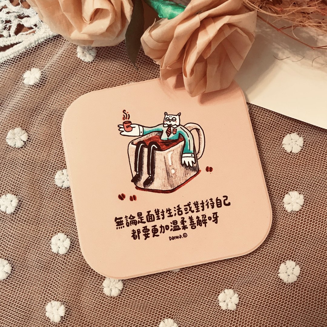 来杯咖啡吧 x 陶瓷吸水杯垫 - 杯垫 - 陶 咖啡色