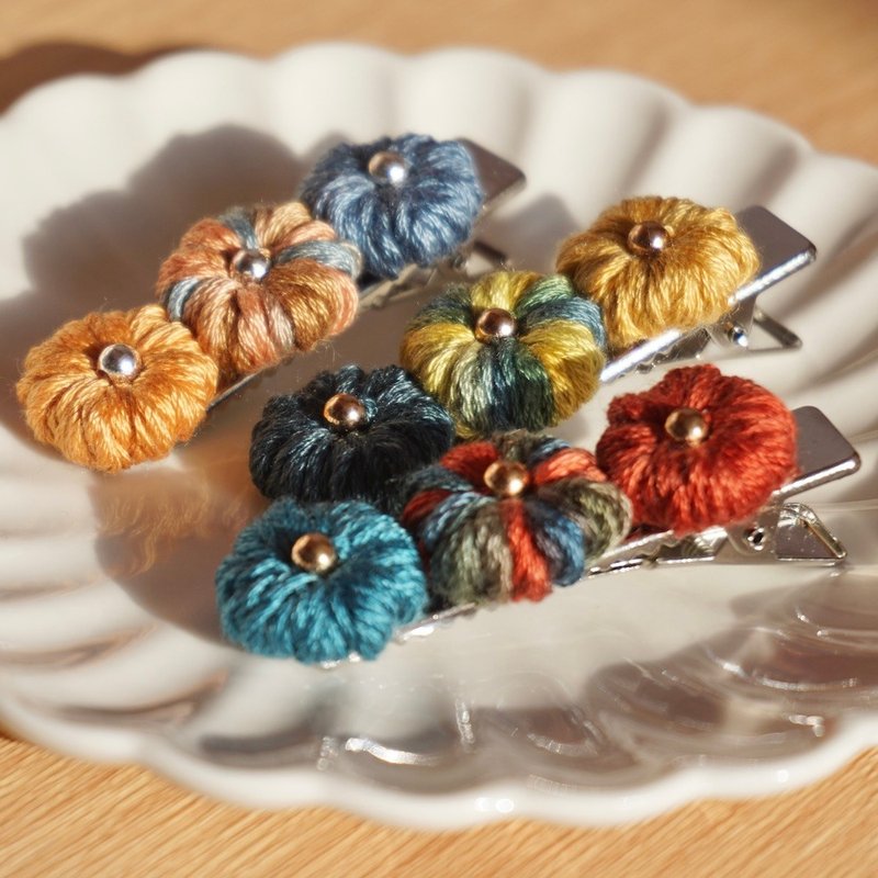 【段染系列】线团花发夹 | 编织发饰 鸭嘴夹 - 发饰 - 绣线 多色