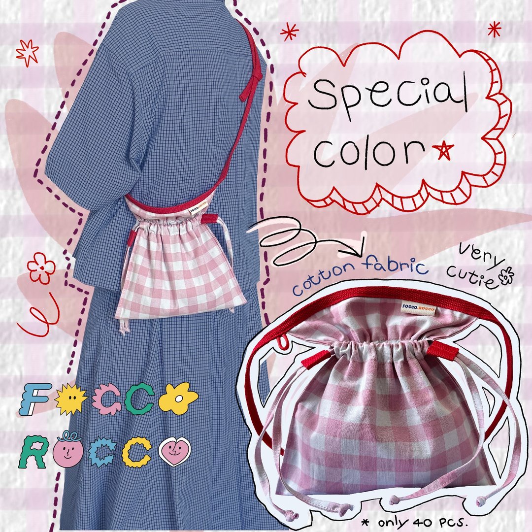 micro drawstring crossbody bag : cutie pink (cotton) • limited edition • - 束口袋双肩包 - 棉 粉红色
