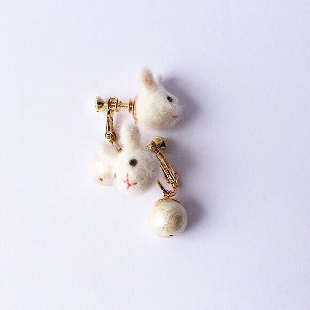 Rabbit Clip-On - 耳环/耳夹 - 羊毛 白色