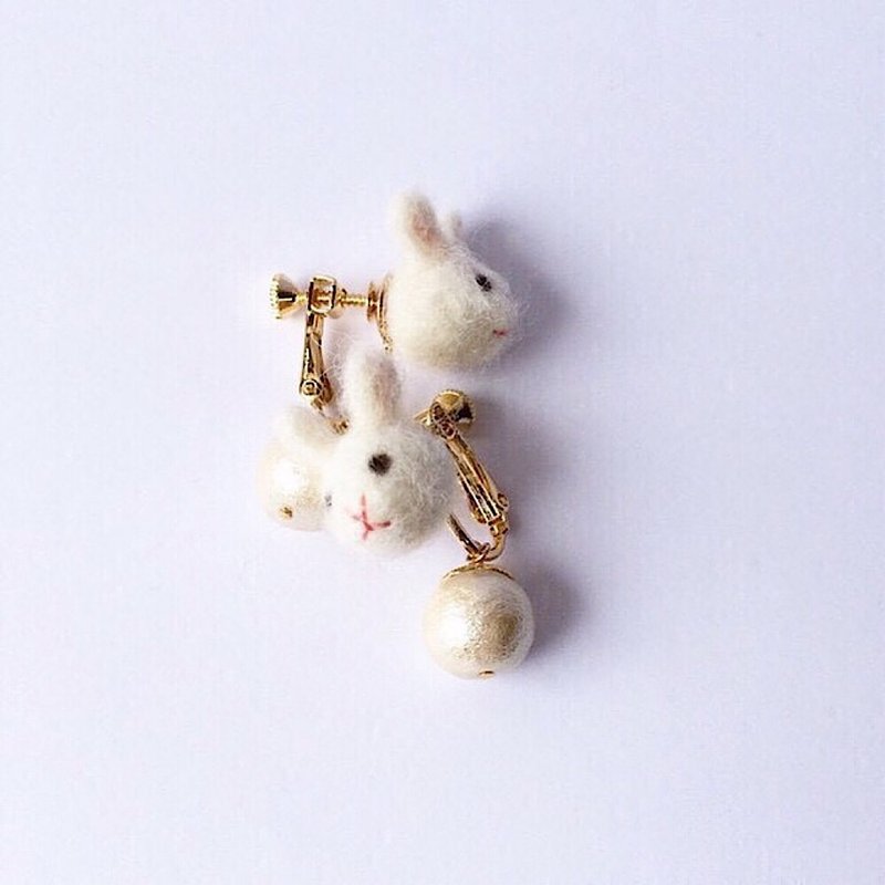 Rabbit Clip-On - 耳环/耳夹 - 羊毛 白色
