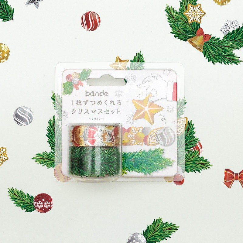 日本 bande 圣诞节限定-【箔押】圣诞树与花圈 和纸胶带贴纸卷 - 纸胶带 - 纸 绿色