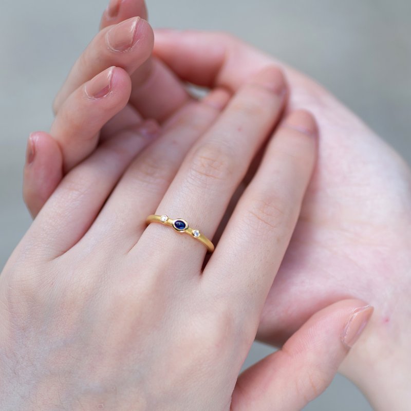 拜占庭风格天然蓝宝石18K金戒指/宝石戒指 - 戒指 - 宝石 蓝色