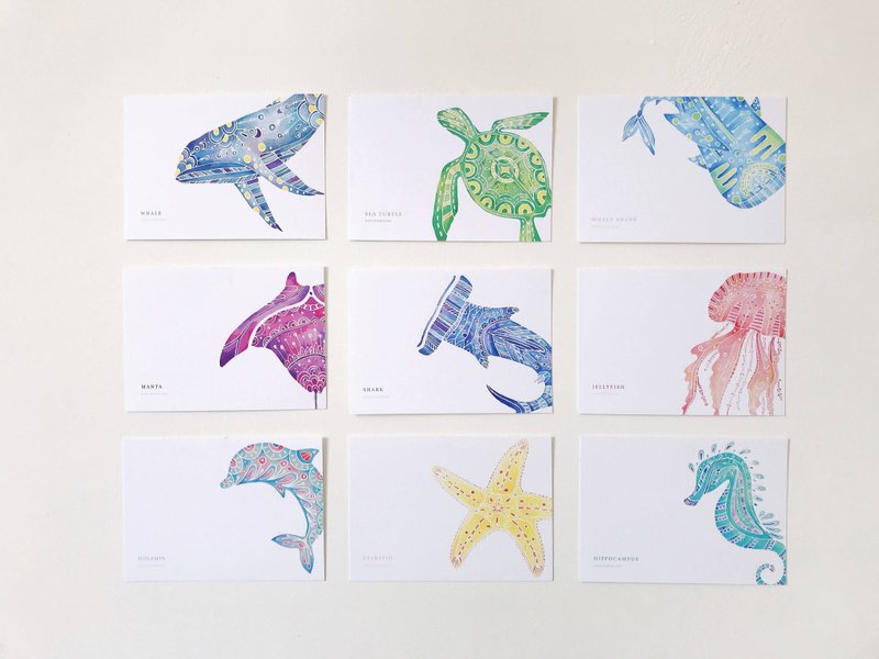 图腾彩绘意象.海洋生物明信片(10入) - 卡片/明信片 - 纸 