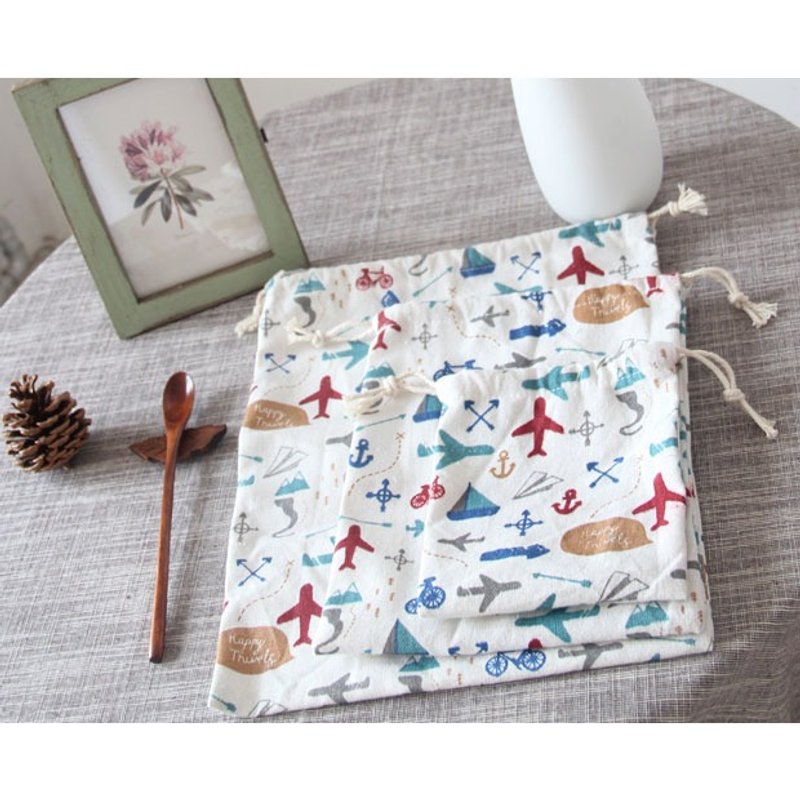 定制  (大号)束口袋 快乐假期  棉麻布收纳袋抽绳袋 - 束口袋双肩包 - 棉．麻 多色