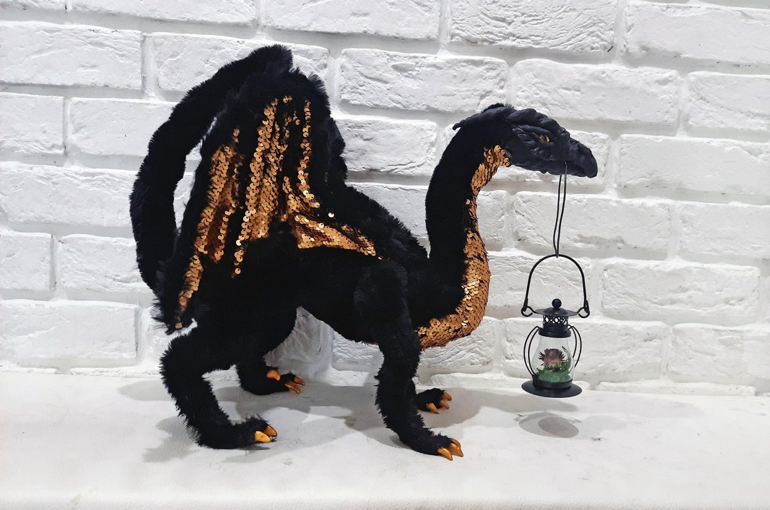 Dragon toy realistic, OOAK animal realistic, Fantasy creature - 玩偶/公仔 - 其他材质 黑色