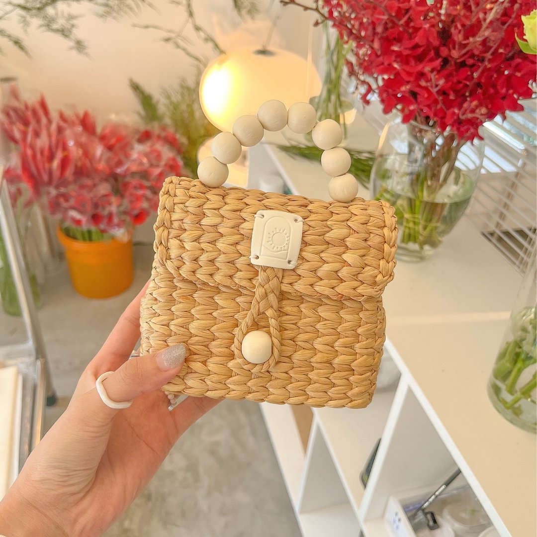 MINI VANILLA SUNDAE Edition (Handwoven Water Hyacinth Bag) - 手提包/手提袋 - 植物．花 卡其色
