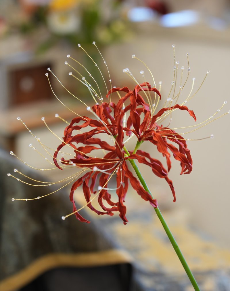 丝绸彼岸花 真丝明火烫花 法国传统制花工艺 高定造花工艺 收藏 - 摆饰 - 丝．绢 红色