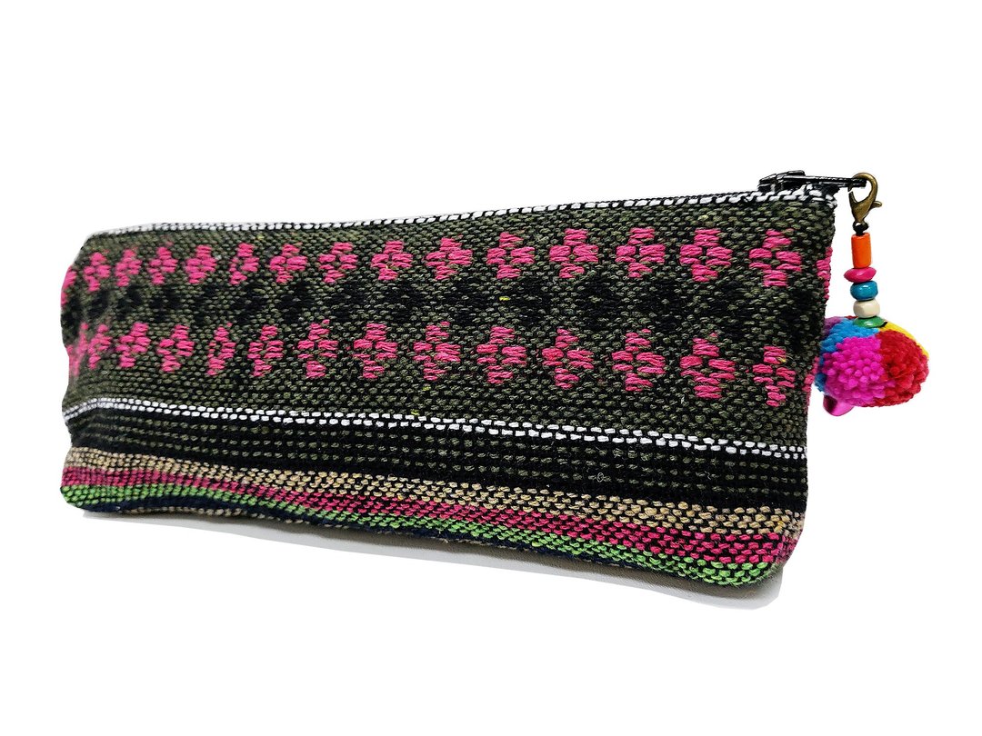 Woven Pencil Case Pen case Cotton Pencil Pouch Pom Pom Zipper Pencil Holder - 其他 - 棉 粉红色