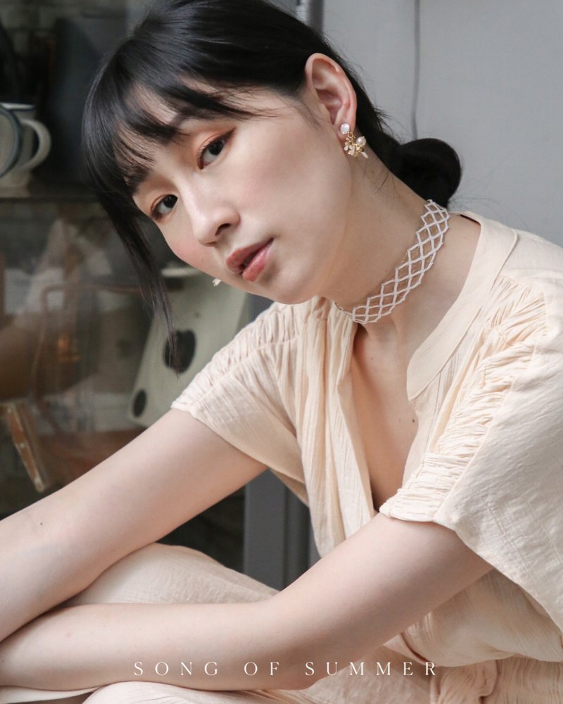 Febbi 法式蕾丝颈链  定制化 项链 短项链 限量商品 - 项链 - 棉．麻 白色