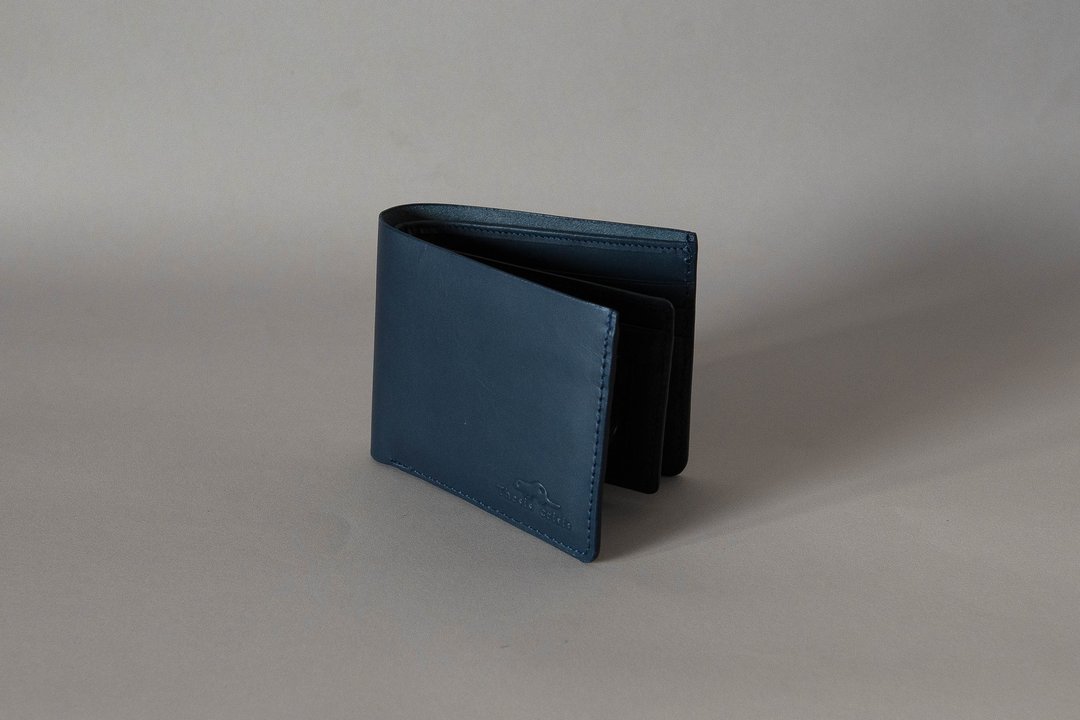 WEALTHY - SHORT WALLET MADE OF COW LEATHER-NAVY/BLUE - 皮夹/钱包 - 真皮 蓝色