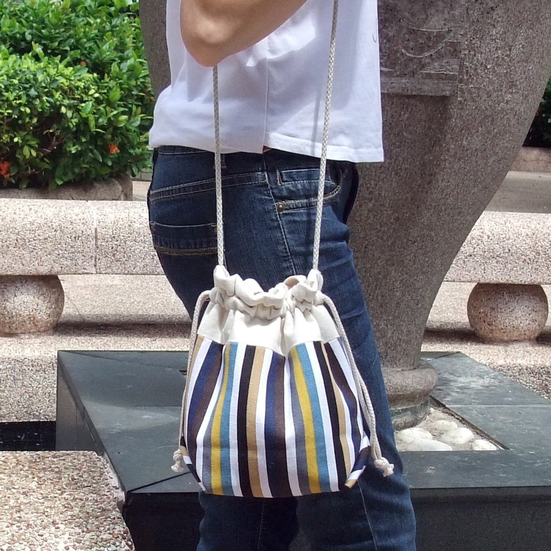三合一肩背/斜背/手提束口水桶包 ~ 彩色条子(A12) L1 - 侧背包/斜挎包 - 棉 多色