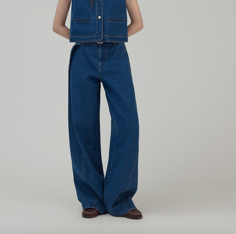 复古vintage 立体斜纹高腰牛仔裤 - 女装长裤 - 其他材质 蓝色