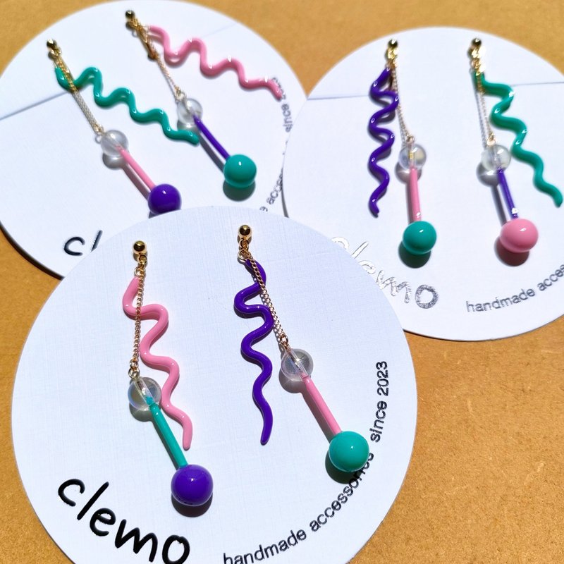 弯曲哑铃 Neo Pop 【耳针/耳夹】 - 耳环/耳夹 - 其他材质 多色