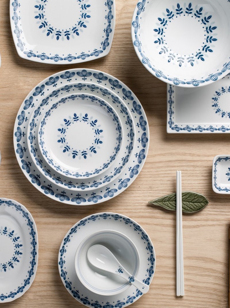 高端日式藤叶纹餐具套装礼盒 复古陶瓷釉下彩饭碗菜盘西餐盘汤碗 - 碗 - 瓷 