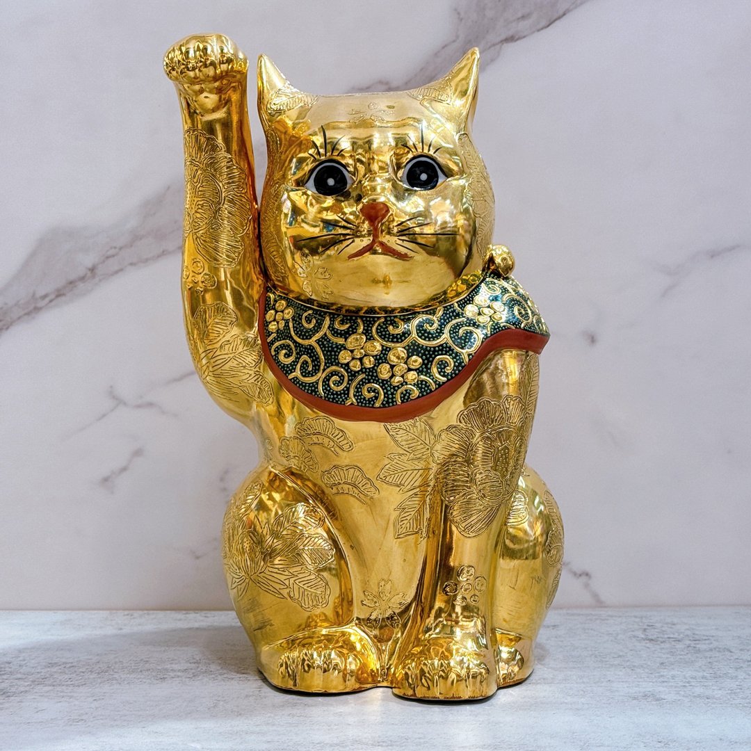 【金盛华韵】日本九谷烧招财猫 | 黄金牡丹盛10号 - 摆饰 - 瓷 金色
