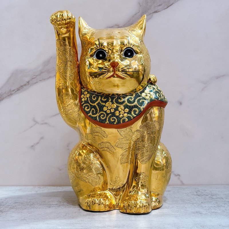 【金盛华韵】日本九谷烧招财猫 | 黄金牡丹盛10号 - 摆饰 - 瓷 金色