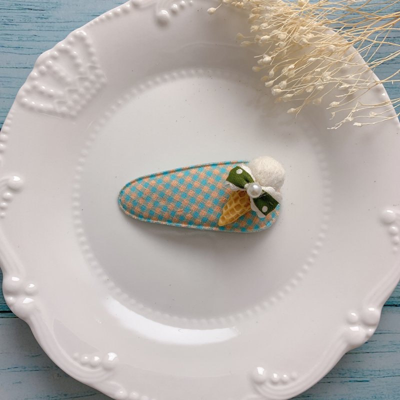 W&C手作 || ||初夏。冰淇淋|| ||  格子 柑子橘+天蓝BB夹 - 婴儿帽/发带 - 其他材质 多色