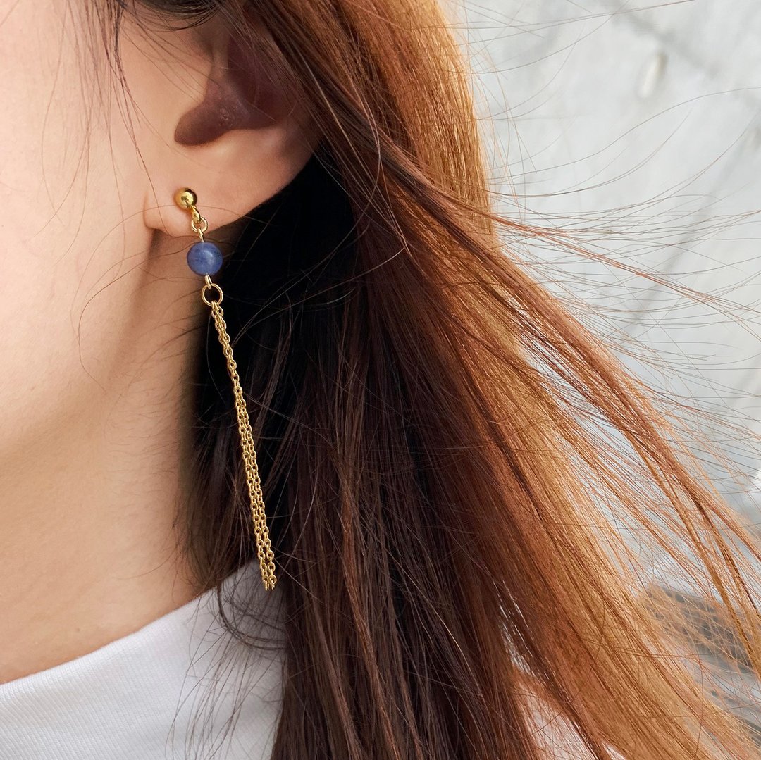 2色入 | 手制蓝纹石配长链条耳环 - Vanora Earrings - 耳环/耳夹 - 水晶 蓝色