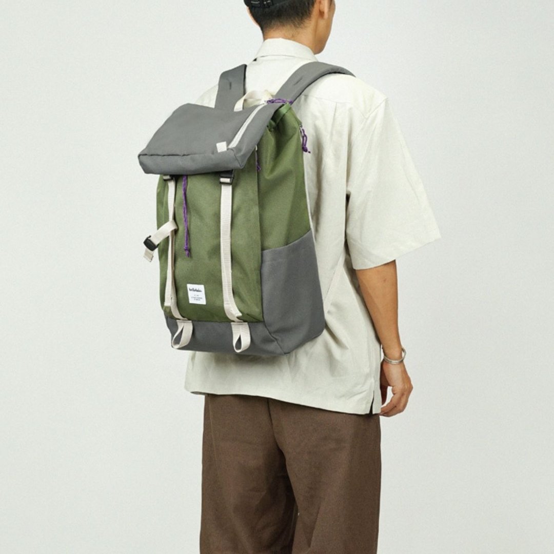 GIO 19L 多功能翻盖背包 大 (绿油色/暗灰色) - 后背包/双肩包 - 环保材料 绿色