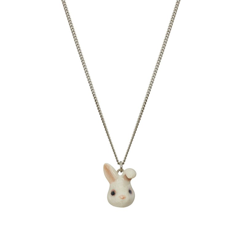 AndMary手绘瓷项链-小白兔 Cute White Bunny Necklace - 项链 - 瓷 白色