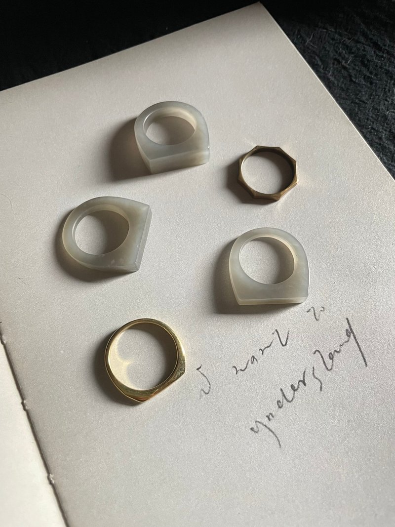 天然和田玉 烟灰细方戒 港码14  松烟 S48 S49 S50 - 戒指 - 玉石 灰色