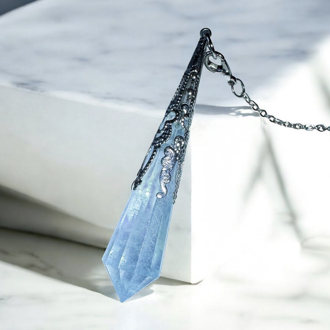 海蓝宝石灵摆 珍贵稀有天然 海蓝宝 灵摆 项链 吊坠 Aquamarine - 项链 - 半宝石 蓝色