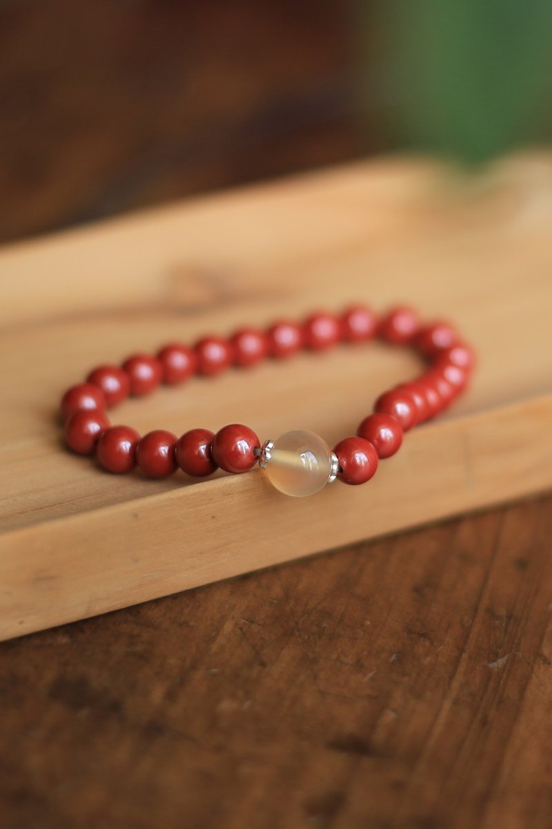 春秋手作 | 原矿6mm高含量帝王朱砂 辟邪 化太岁 | 玛瑙珠 银隔片 - 手链/手环 - 半宝石 红色