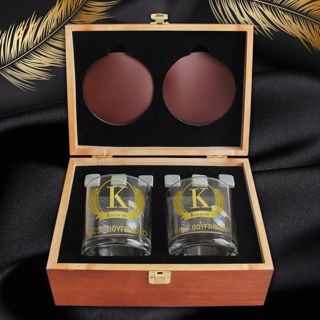 纪念日礼物|订制雕刻冰酒石套装 送男友礼物 雕刻 - 酒杯/酒器 - 玻璃 