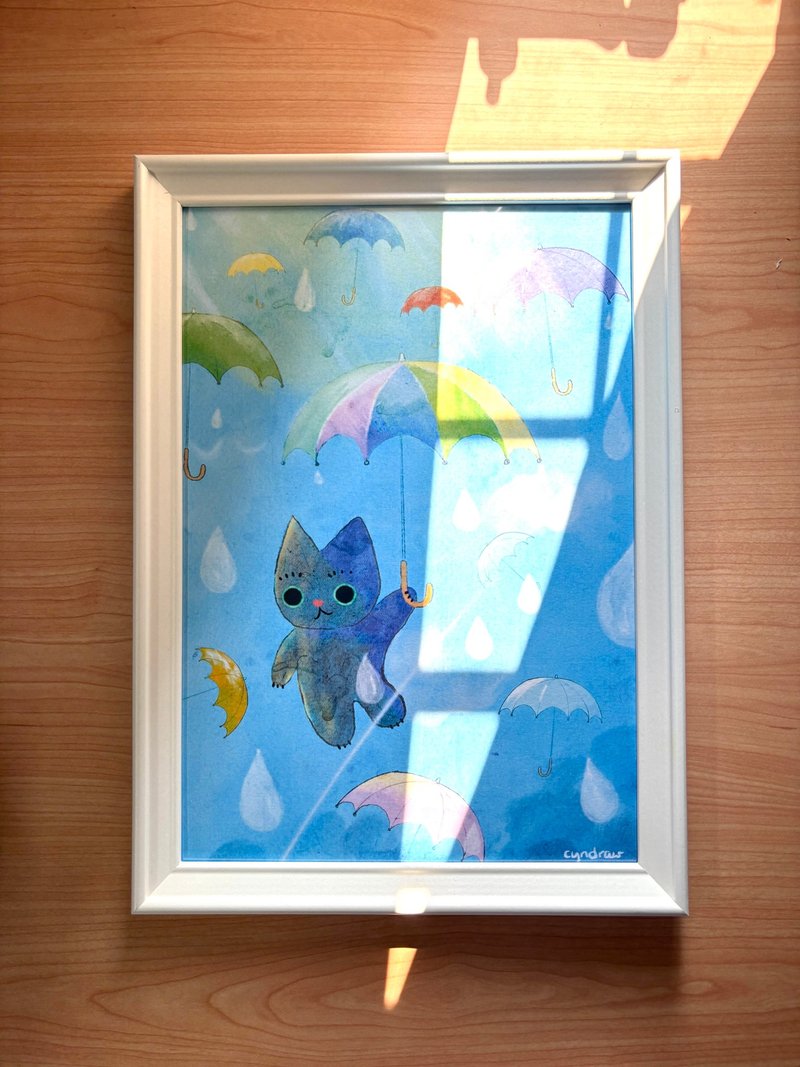 Cyndraw 猫猫在下雨的日子art print连画框 - 卡片/明信片 - 纸 蓝色