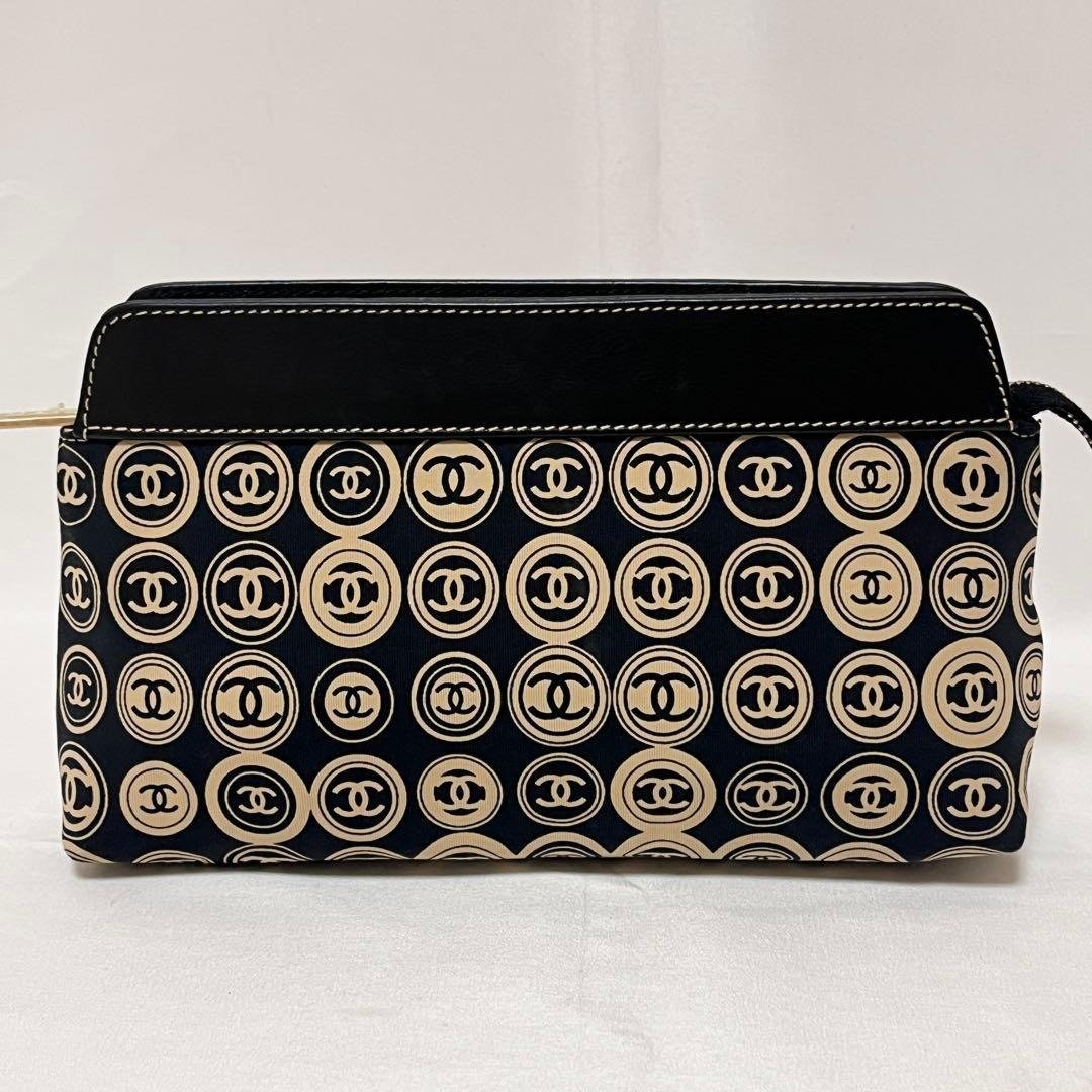 真品 CHANEL 香奈儿 化妆包 万用包 经典Logo 棉质 海军蓝 黑色 米白 二手 日本直送 - 化妆包/杂物包 - 其他材质 