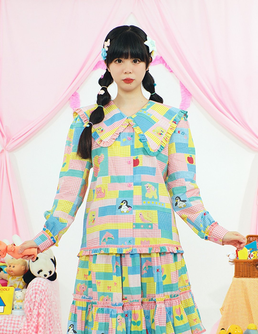 原创印花不对称娃娃领长袖衬衫冬装 - 女装上衣 - 棉 多色