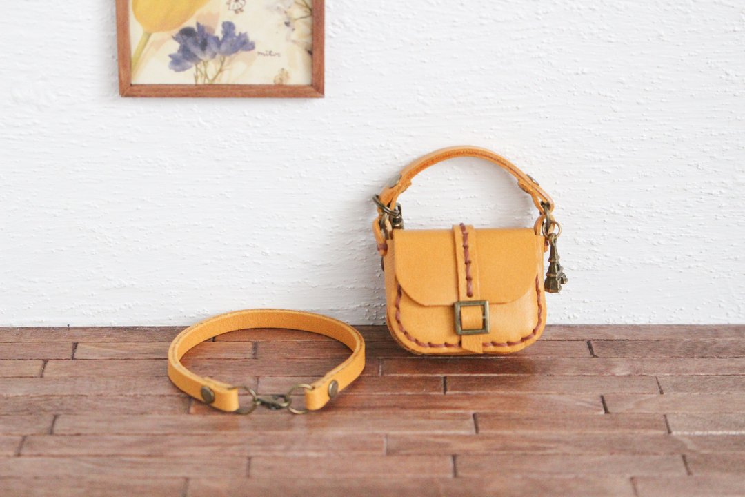 Genuine Leather Bag Charm for Miniature Bag with Strap Yellow - 吊饰 - 真皮 黄色