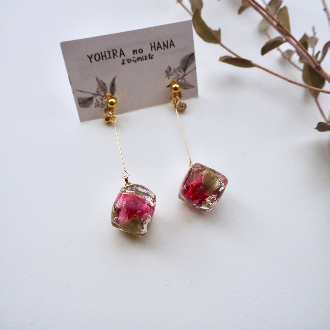 Heart Rose American Earrings / Earrings - 耳环/耳夹 - 植物．花 蓝色