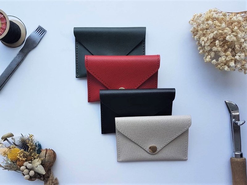 信封式钮扣名片夹/卡夹/零钱包/可直接感应(免费礼盒包装) - 名片夹/名片盒 - 真皮 黑色