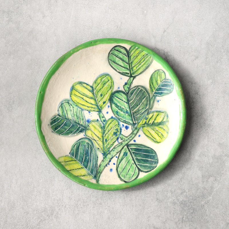 绿叶春日手绘盘2 - 盘子/餐盘/盘架 - 陶 绿色