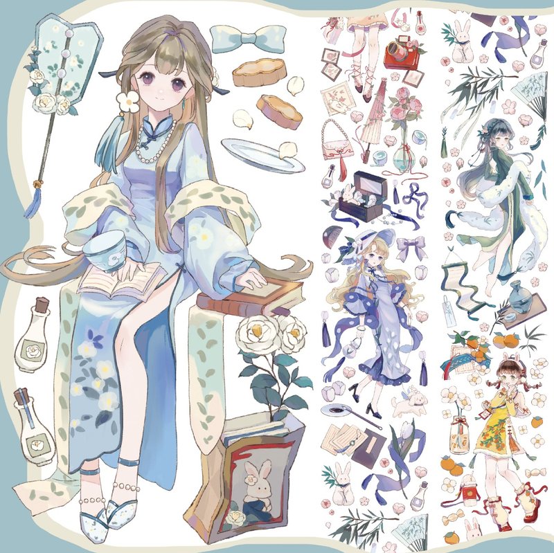 晚街聽風 中國少女 PET 纸胶带 水晶 - 纸胶带 - 其他材质 多色