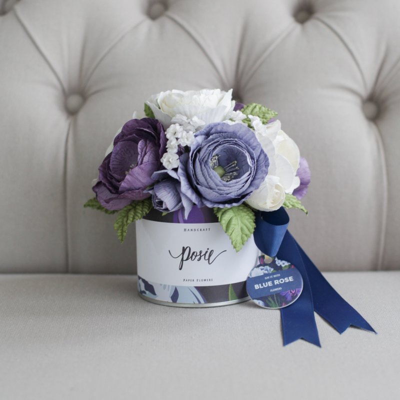 GM211 : Aromatic Gift White Blue Rose Paper Gift Box Blue Velvet Size 7"x7" - 香薰/精油/线香 - 纸 蓝色