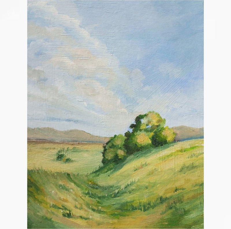 山水画 中性 原创艺术 天空 艺术品 云 景观墙艺术 乡村风景 原创油画 - 海报/装饰画/版画 - 颜料 绿色