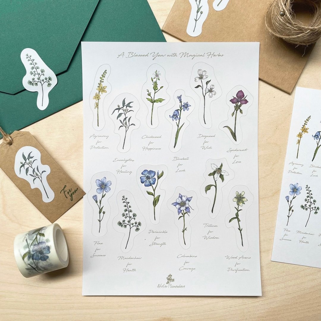 漫步植物园 / 图鉴贴纸 - 魔药花草(一份两张) - 贴纸 - 纸 多色