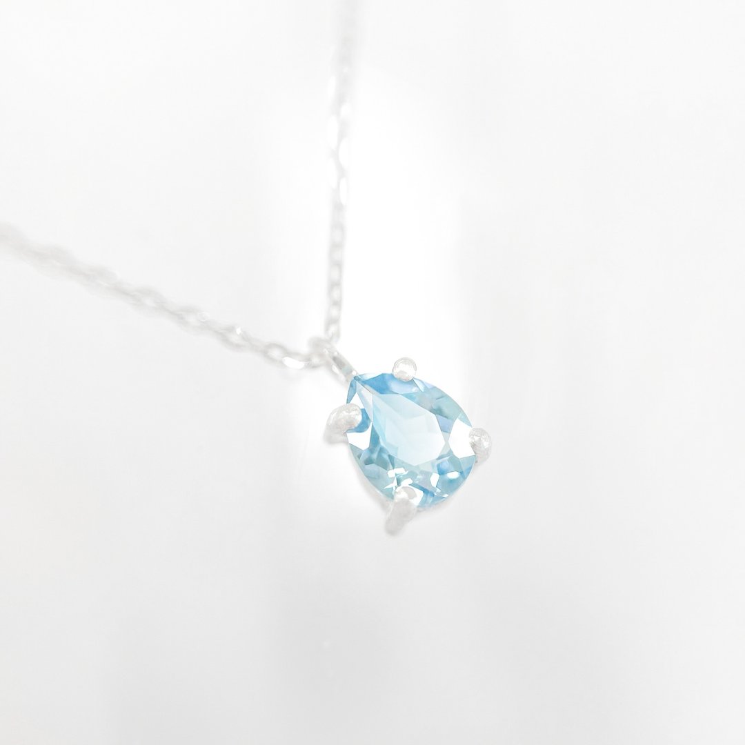 / 薄泪 / 水滴形托帕石925纯银项链 (银/金/玫瑰金) - 项链 - 水晶 蓝色