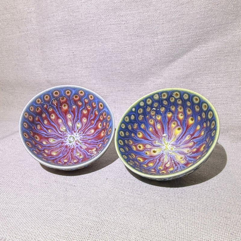 孔雀开屏 品茗对杯 80ml 邱毓宁 莺歌烧 A2-06 - 茶具/茶杯 - 瓷 多色