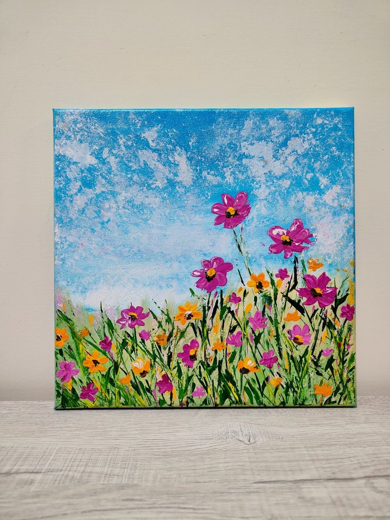 【蓝天波斯菊】压克力无框画/挂画/原画/风景/新居入厝/新年礼物 - 海报/装饰画/版画 - 棉．麻 