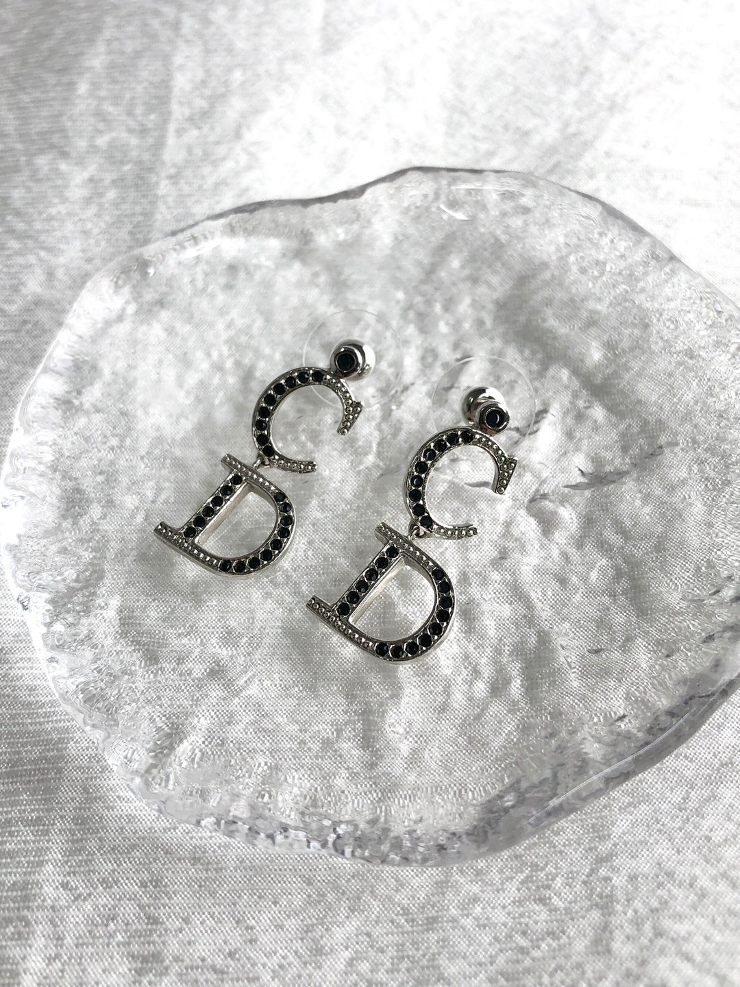 【日本直送 名牌中古包】Christian Dior 克里斯汀·迪奥 耳环 银×黑 CD 圆形 莱茵石 3yzthp - 耳环/耳夹 - 其他材质 银色