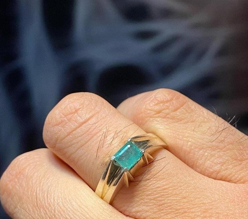 天然深绿色男士祖母绿戒指纯银 925 手工祖母绿戒指 - 戒指 - 宝石 绿色