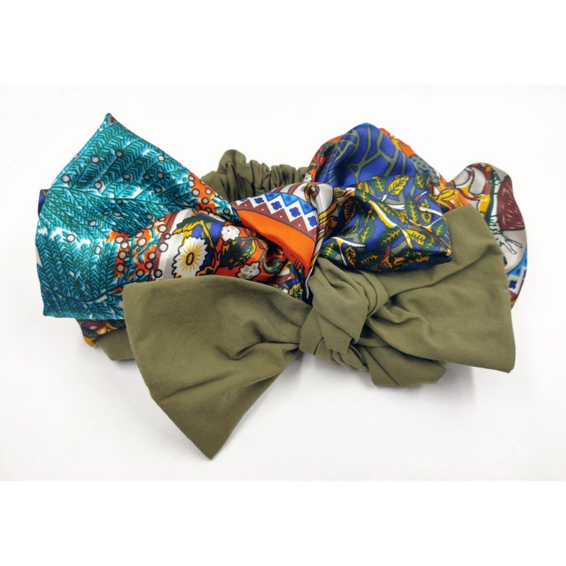 Petitbebe绿色拼接撞色发带A款 - 发饰 - 棉．麻 绿色