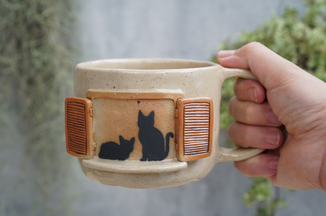 cat mug , coffee ,  milk - 咖啡杯/马克杯 - 陶 咖啡色