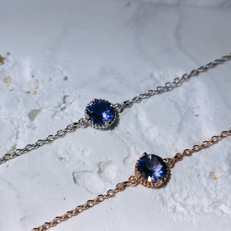 送礼首选  天然宝石纯银手链  堇青石 仅剩玫瑰金一条 - 手链/手环 - 纯银 