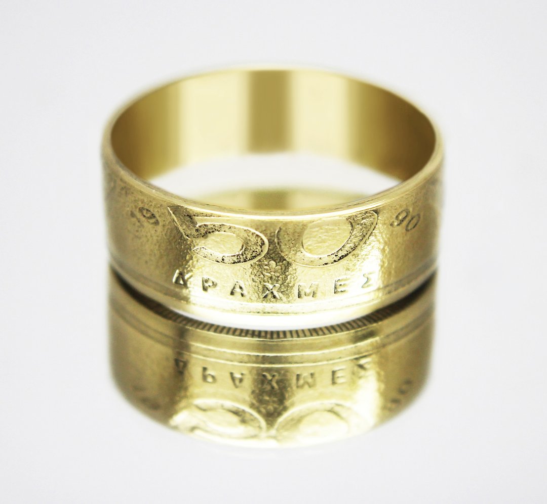 Greece Coin Ring 50 drachmas 1990 coin rings for men coin rings for women - 戒指 - 其他金属 