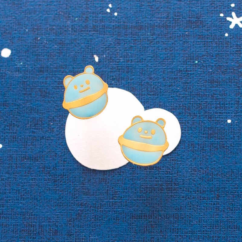熊仔星球 手作耳环 熊 耳夹 - 耳环/耳夹 - 珐琅 蓝色